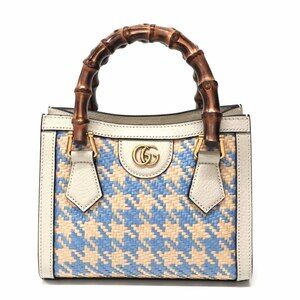 Gucci Raffia Bamboo Bag Houndstooth Pattern